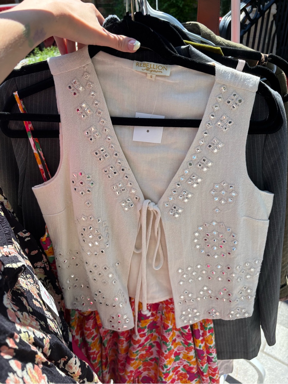 NWT Rhinestone Tie Up vest